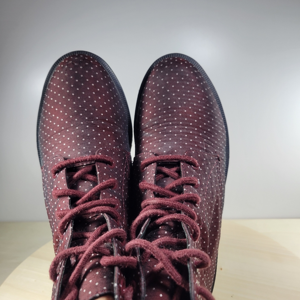 Dr. Martens Evan Maroon & White Polka Dots Boots Booties Women's Size 7 - Picture 5 of 14